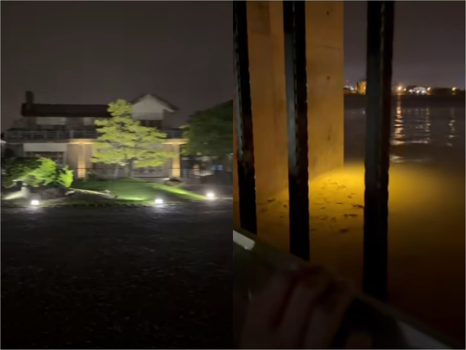 泉月樓內部在風雨期間安然無恙,但閘門外早已水淹半個人的身高。(翻攝自臉書宜蘭冬山泉月樓行館)