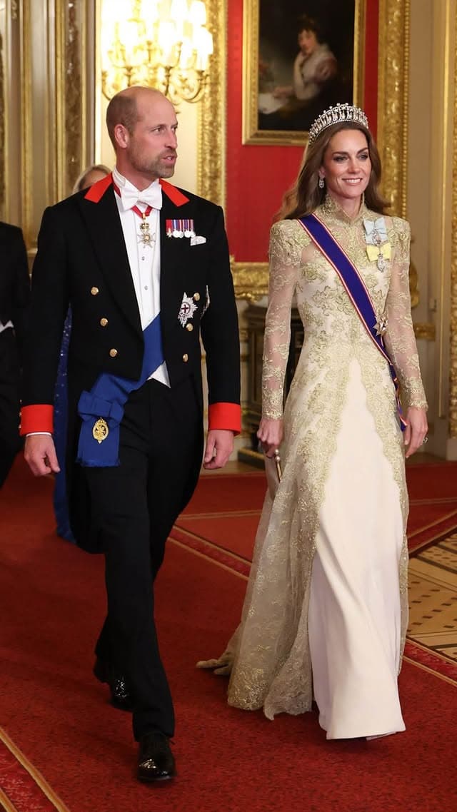 凱特王妃和威廉王子昨盛裝出席國宴。(翻攝princeandprincessofwales IG)