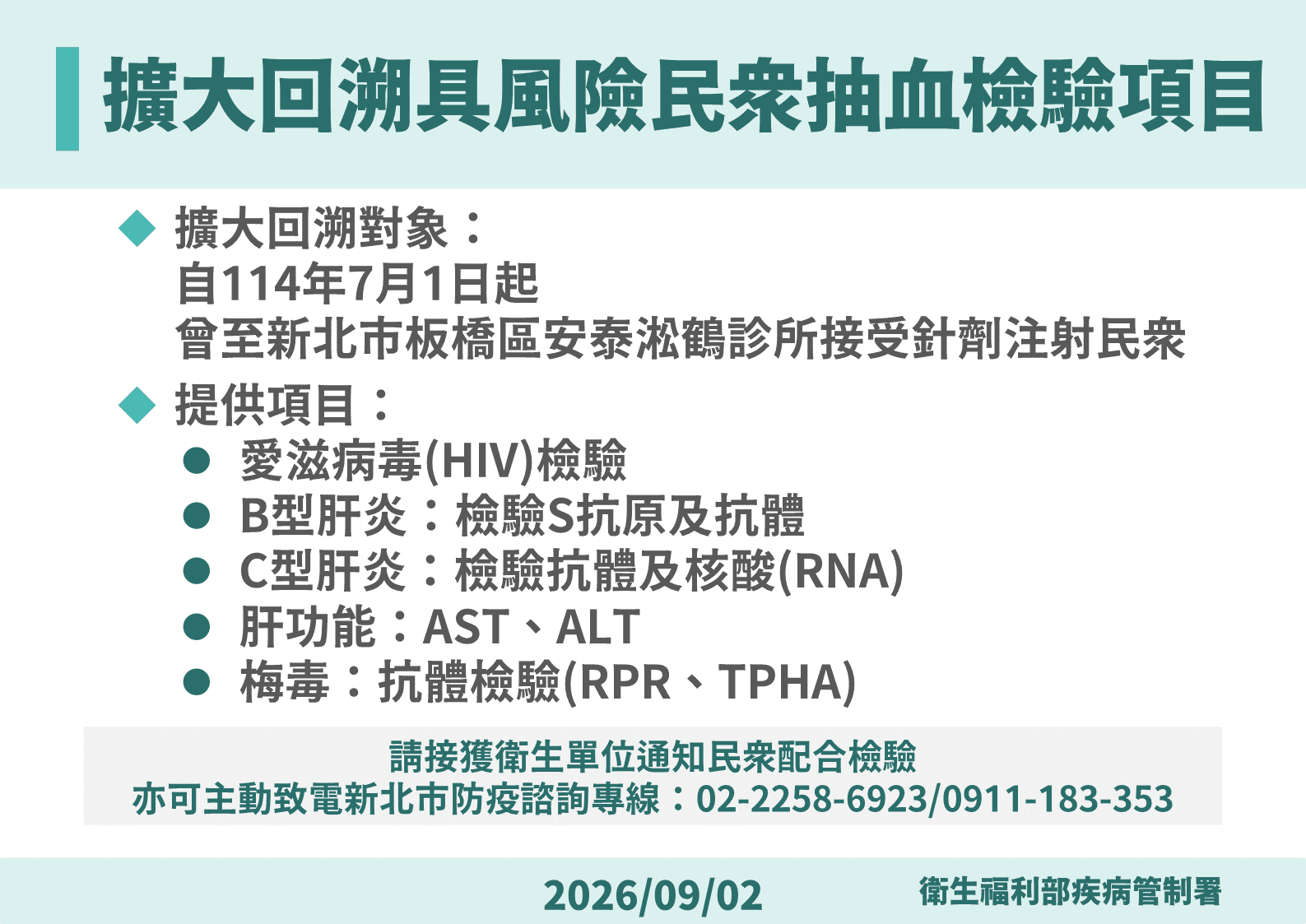 擴大追溯曾打針1118人抽血檢驗。（疾管署提供）