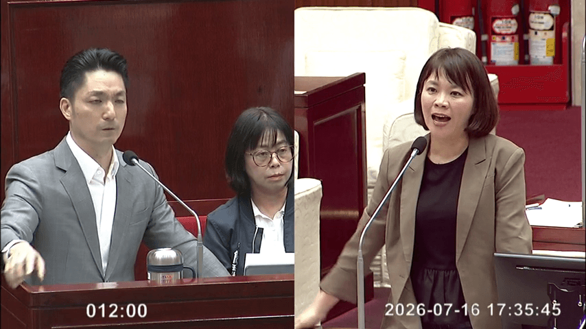 簡舒培與蔣萬安昨天在議會質詢時，上演火爆互嗆戲碼，蔣還直呼簡是「索資佛地魔」。（翻攝自台北市議會網站）