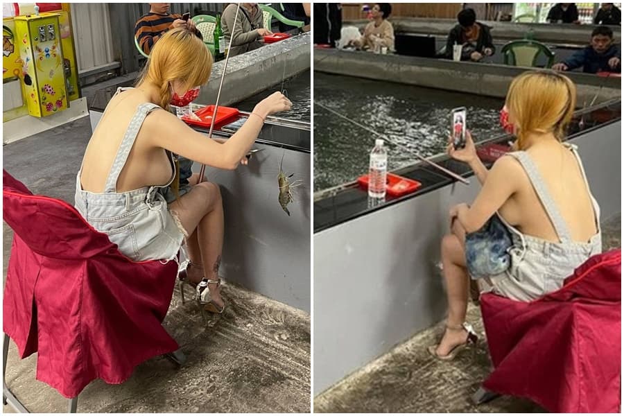 釣蝦場驚見火辣正妹，引起大票網友關注。（陳怡鈞授權提供）