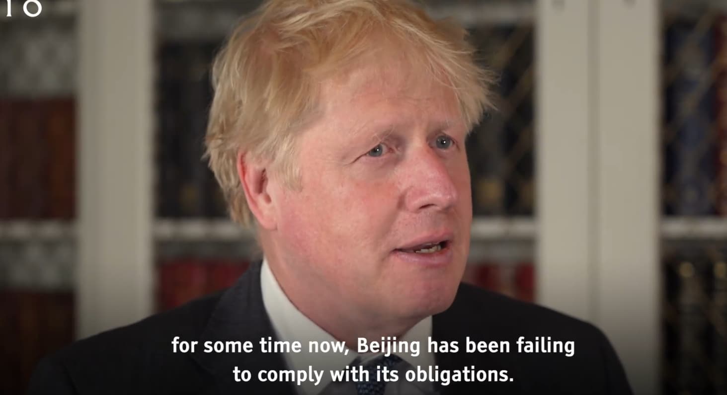 英國首相強生表示，中國未能遵守當年對香港實行一國兩制的承諾。（翻攝自臉書UK Prime Minister）