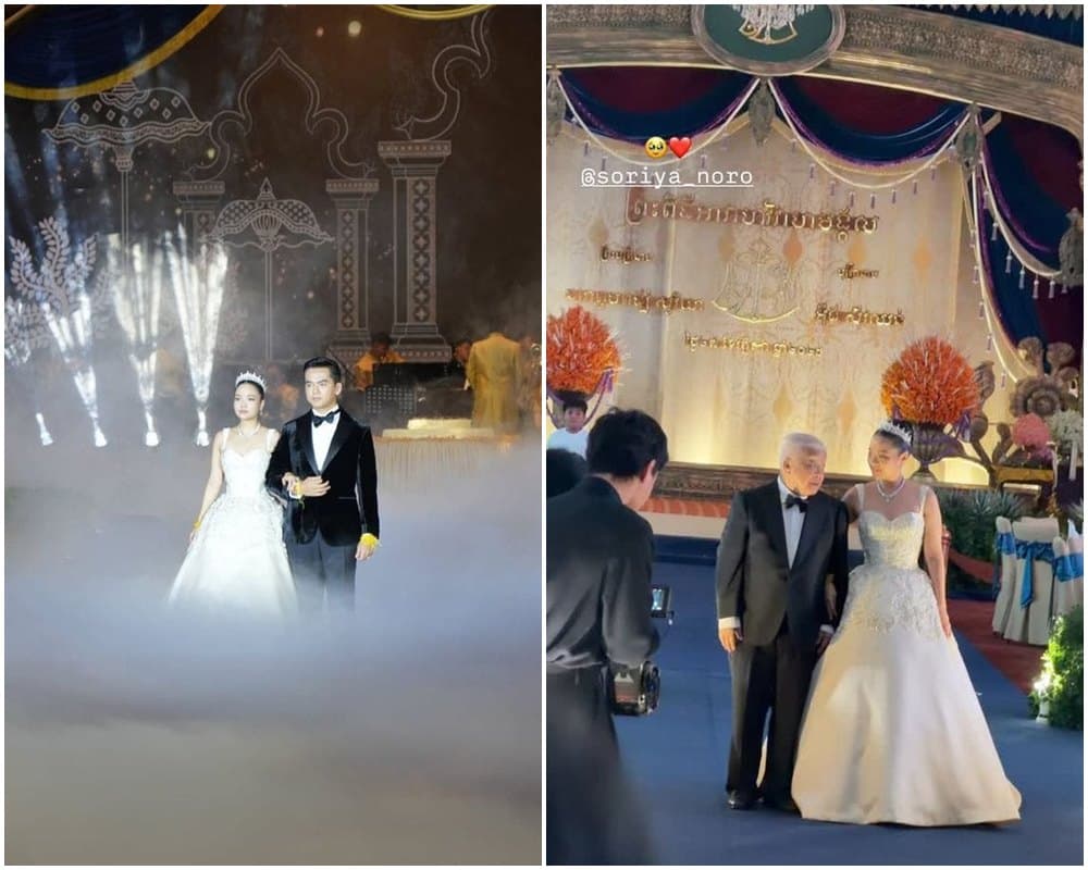 婚禮排場盛大，查克拉彭親王牽著女兒進場。（翻攝soriya_noro IG）