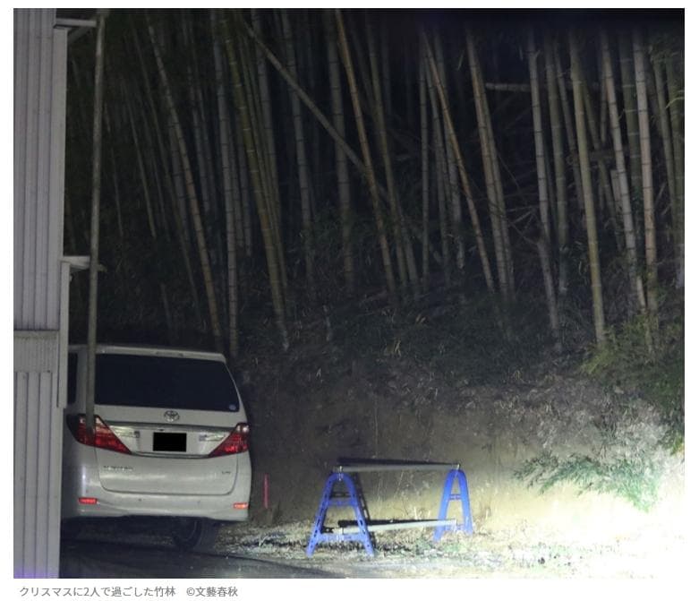秋元優里遭《週刊文春》爆料疑似與已婚製作人關係親密，更被拍到兩人驅車前往郊外竹林，引發「竹林車震」醜聞。（翻攝自週刊文春）