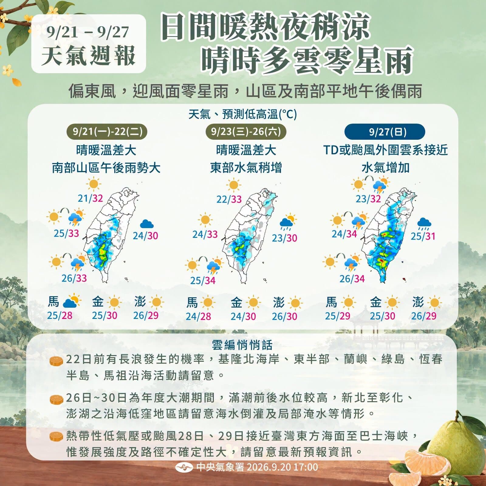 中央氣象署說明一週天氣狀況。（翻攝自臉書@報天氣─中央氣象署）