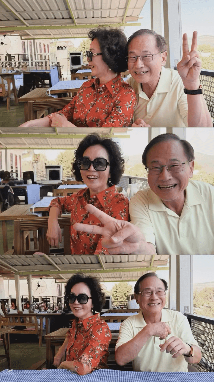 李晶晶一口氣曬出爸媽合照3連發，李博文面對鏡頭燦笑比YA，模樣相當親切。（翻攝李晶晶臉書）
