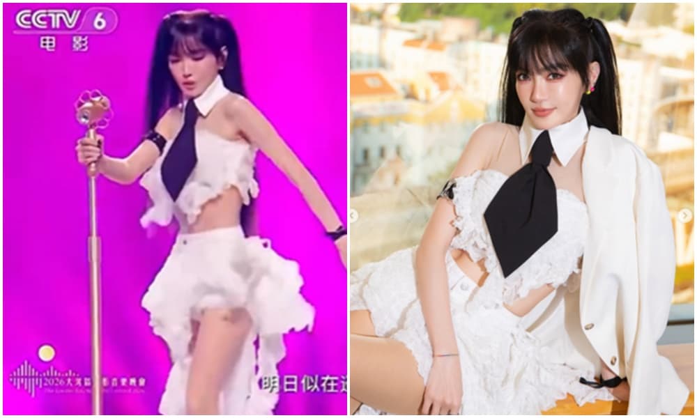 女星謝金燕昨(20日)受邀在中國「灣區升明月」晚會上,意外掀起「假唱風波」。(翻攝自謝金燕微博)