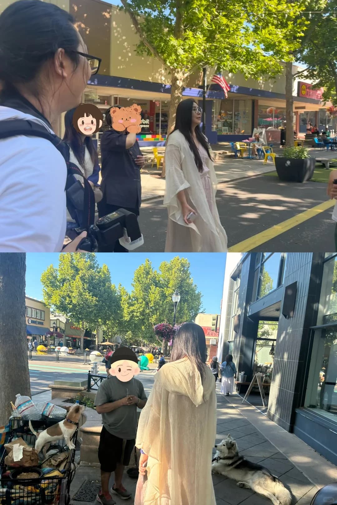 王祖賢在路上遇見帶著狗狗的街友時,特地停下腳步關心閒聊。(翻攝小紅書)