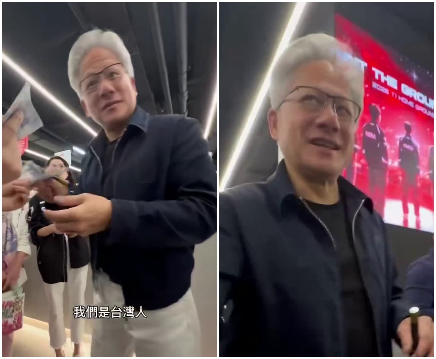 黃仁勳訪問南韓期間,與來自台灣的粉絲互動,現場氣氛熱絡。(翻攝X)