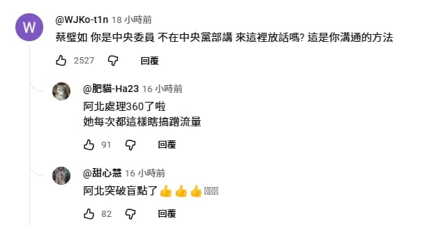 柯文哲個人帳號公開留言開嗆蔡壁如。（翻攝自YouTube）