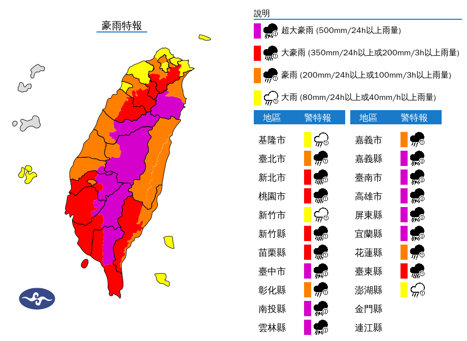 中央氣象署於今（24）日上午4:25發布豪雨特報。（氣象署提供）