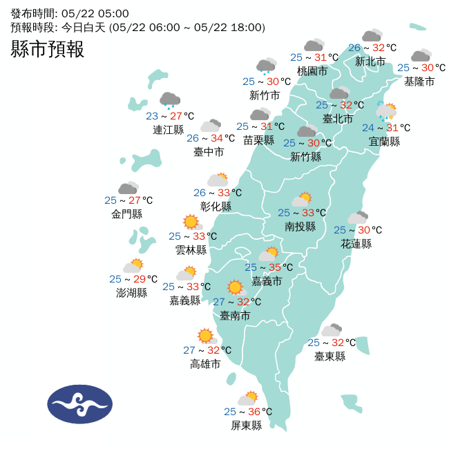 22日全台高溫炎熱。(中央氣象署提供)