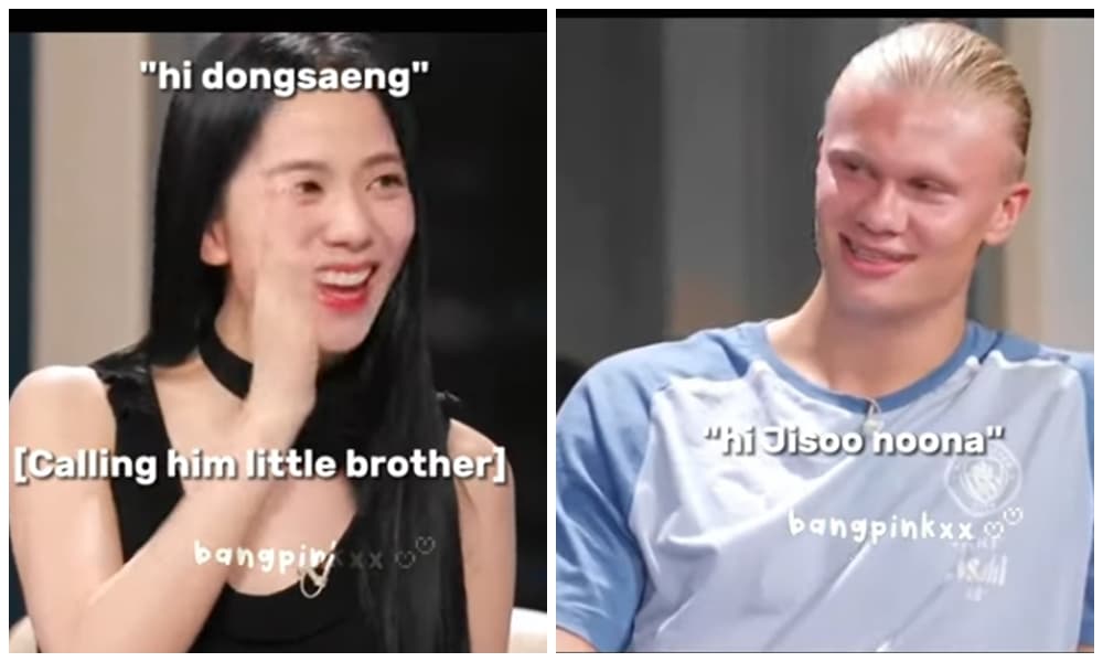 面對超級甜美的Jisoo，哈蘭德毫無抵抗能力。（翻攝自YouTube）