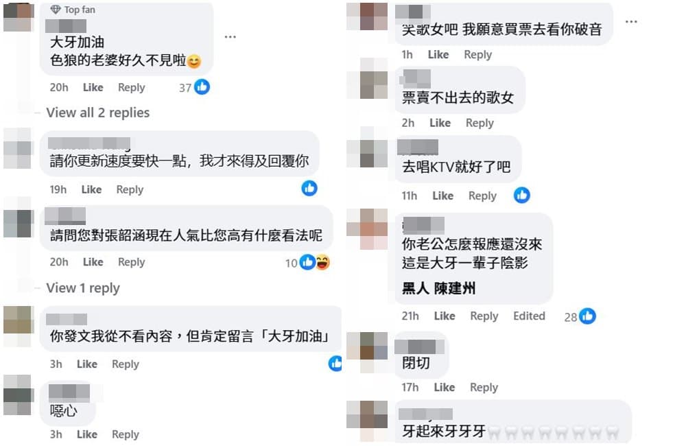 網友一面倒留言,狂酸范瑋琪。(翻攝范瑋琪臉書)