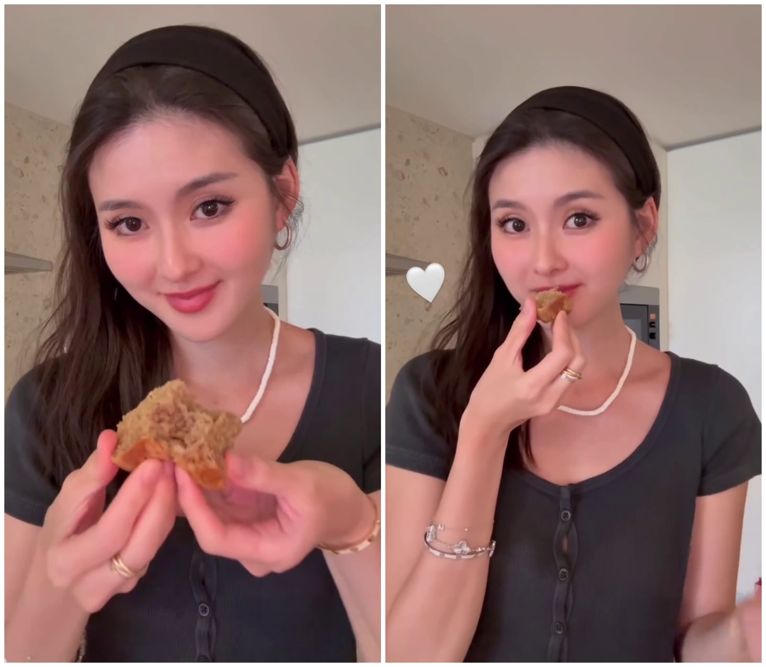 廖思惟吃起自己的作品，露出滿足表情。（翻攝inmomentsofstillness IG）