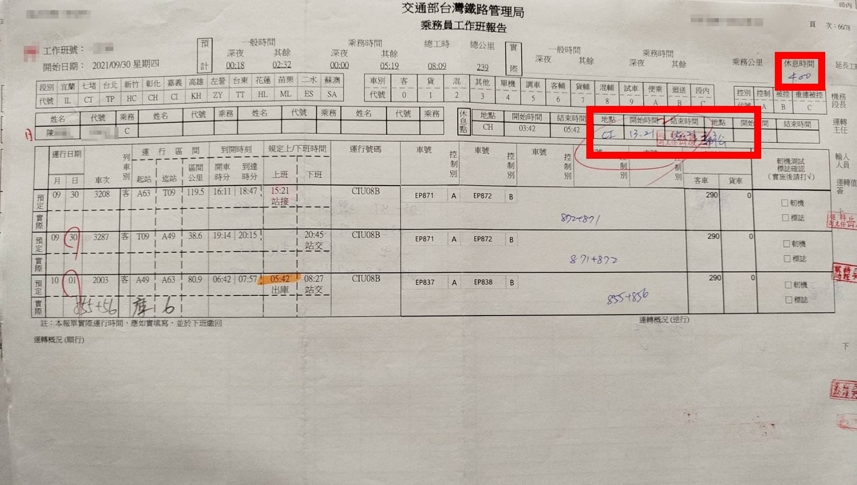 陳姓組長申報自主休息時數4小時請領津貼，違反申報3小時為上限規定。（讀者提供）