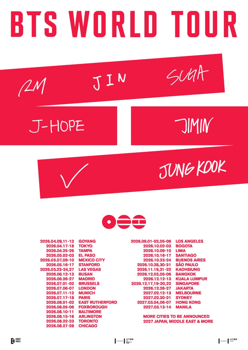 BTS防彈少年團公布「BTS WORLD TOUR」巡演海報。（翻攝BIGHIT_MUSICX