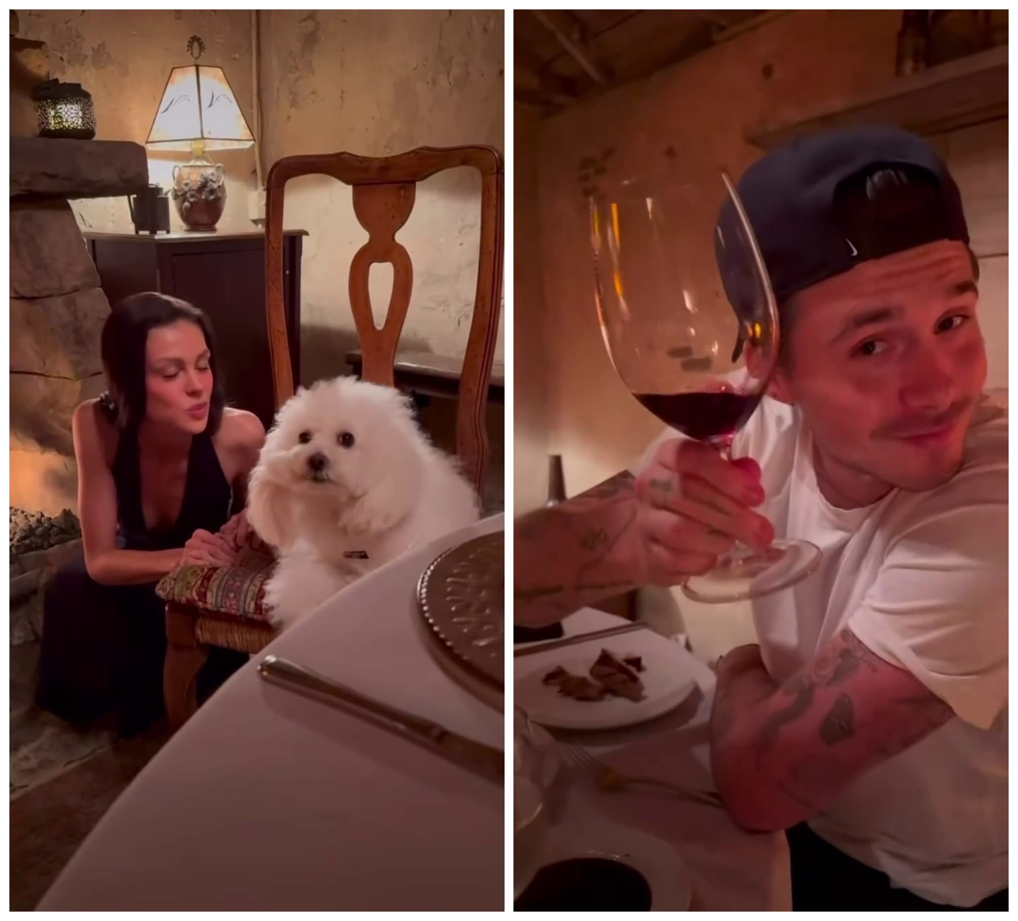 夫妻倆享受美食，與愛犬度過美好時光。（翻攝brooklynbeckham TikTok）