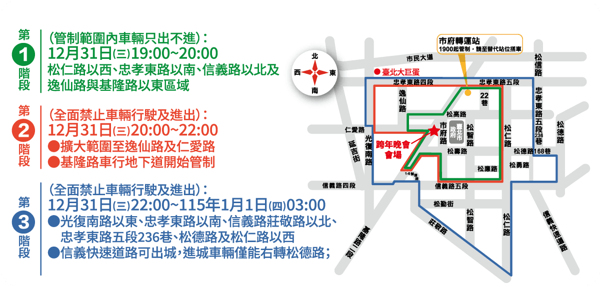 台北12/31 跨年晚會三階段交通管制（台北跨年晚會官網）