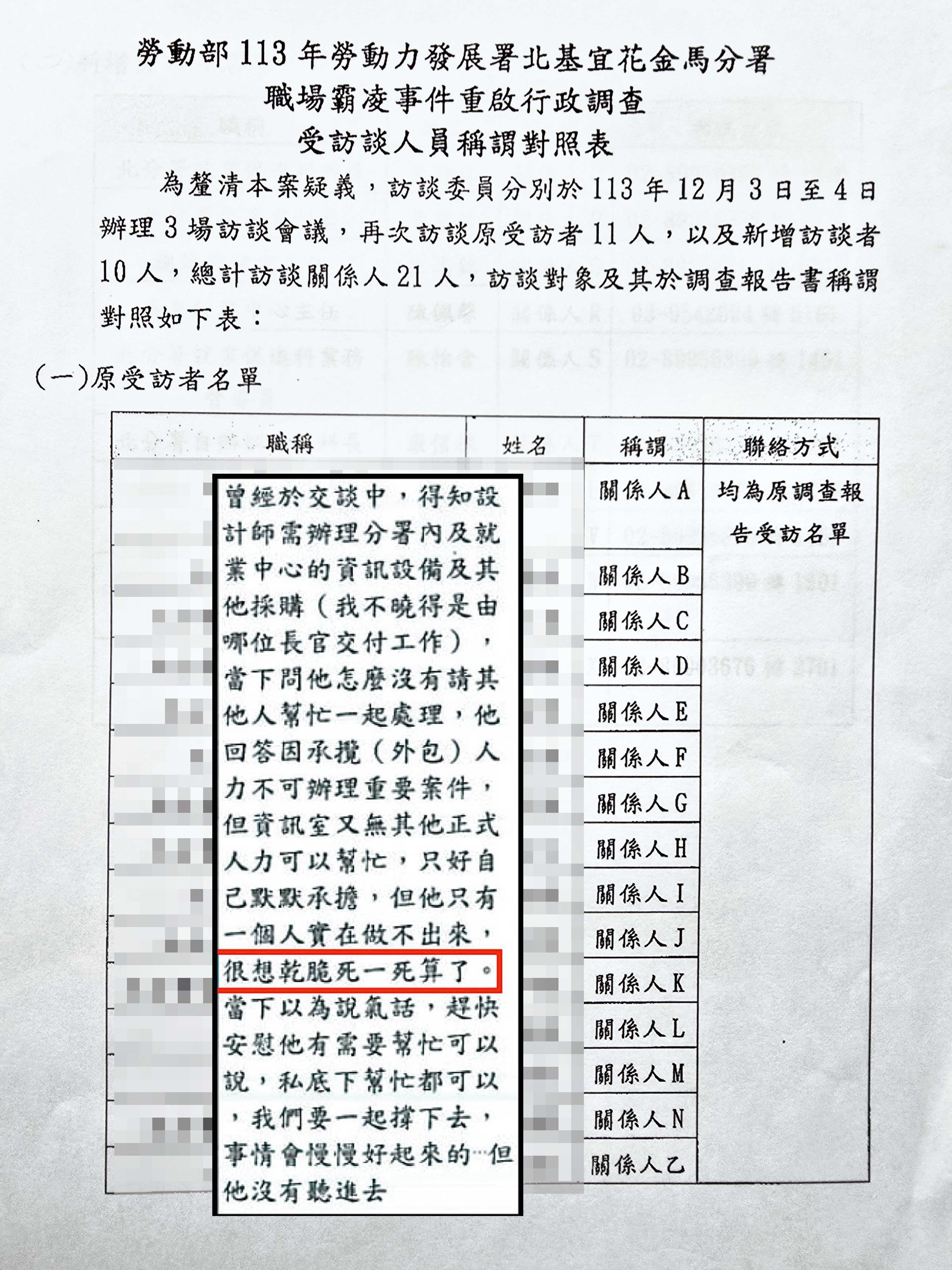 北分署內部調查顯示，吳姓工程師生前曾因工作壓力而有輕生念頭。（翻攝畫面）