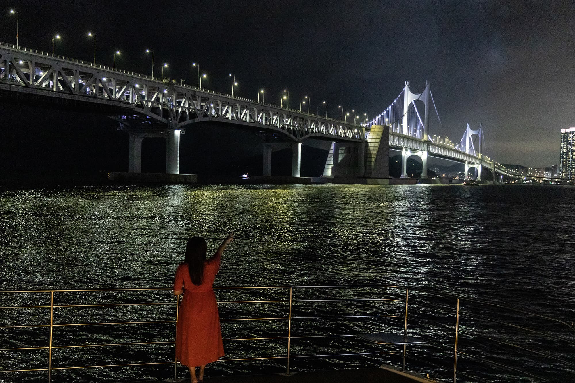 從船上仰望廣安大橋,更凸顯橋梁的壯闊與高聳。