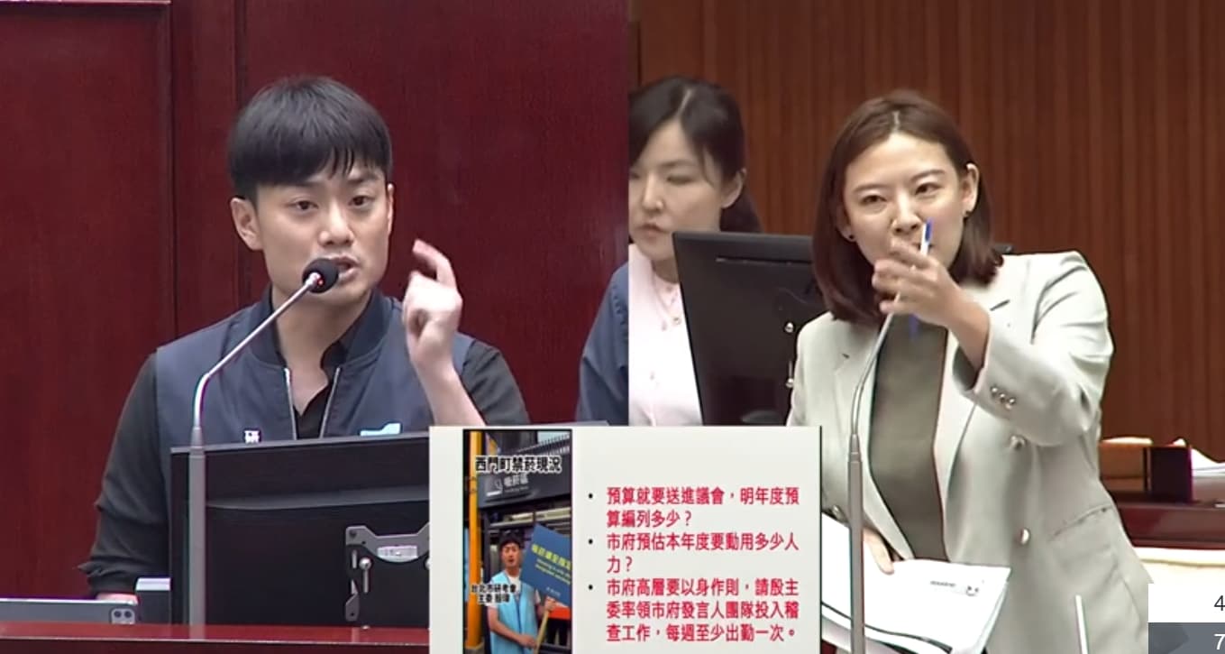 民進黨議員何孟樺日前質詢蔣萬安,殷瑋頻頻插話搶答,何怒批「現在到底誰是市長?」(翻攝自台北市議會直播)